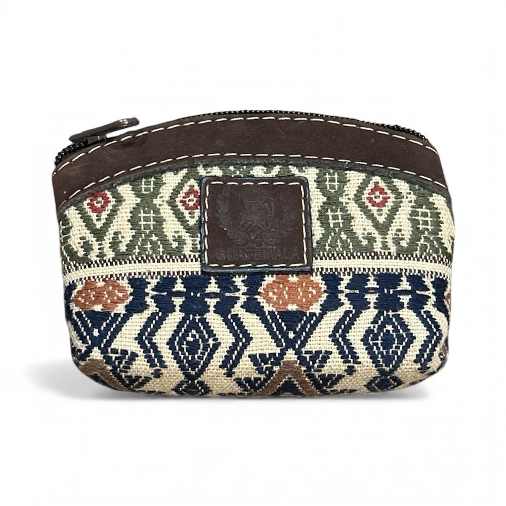 Guatemalan leather and huipile change purse